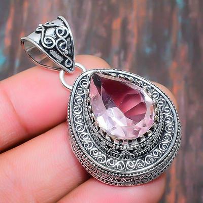 Vintage rose Kunzite pierre précieuse fait à la main en argent sterling 925 incroyable bijoux pendentif