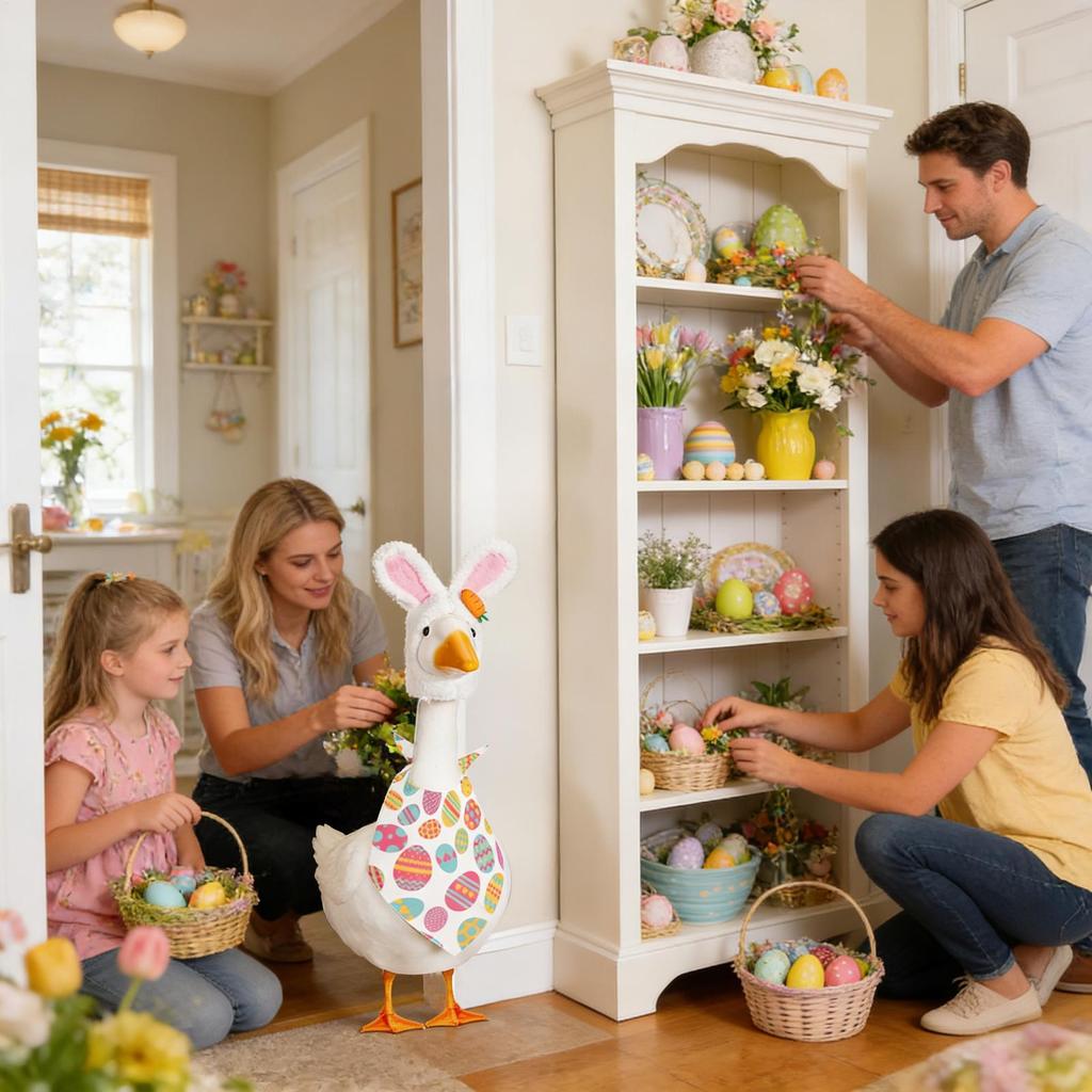 Porch Goose Clothes Cute Easter Garden Decor Outdoor Yard Cement Goose Art Decor for Outdoor Patio Front Door Backyard Entryway