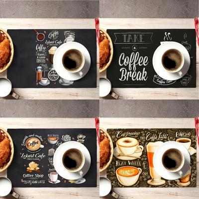 4/6/8 Piezas Manteles Individuales de Lino con Estampado de Café Manteles para Mesa de Cocina y Comedor Posavasos para Tazas de Café Almohadillas Resistentes al Calor Decoración del Hogar