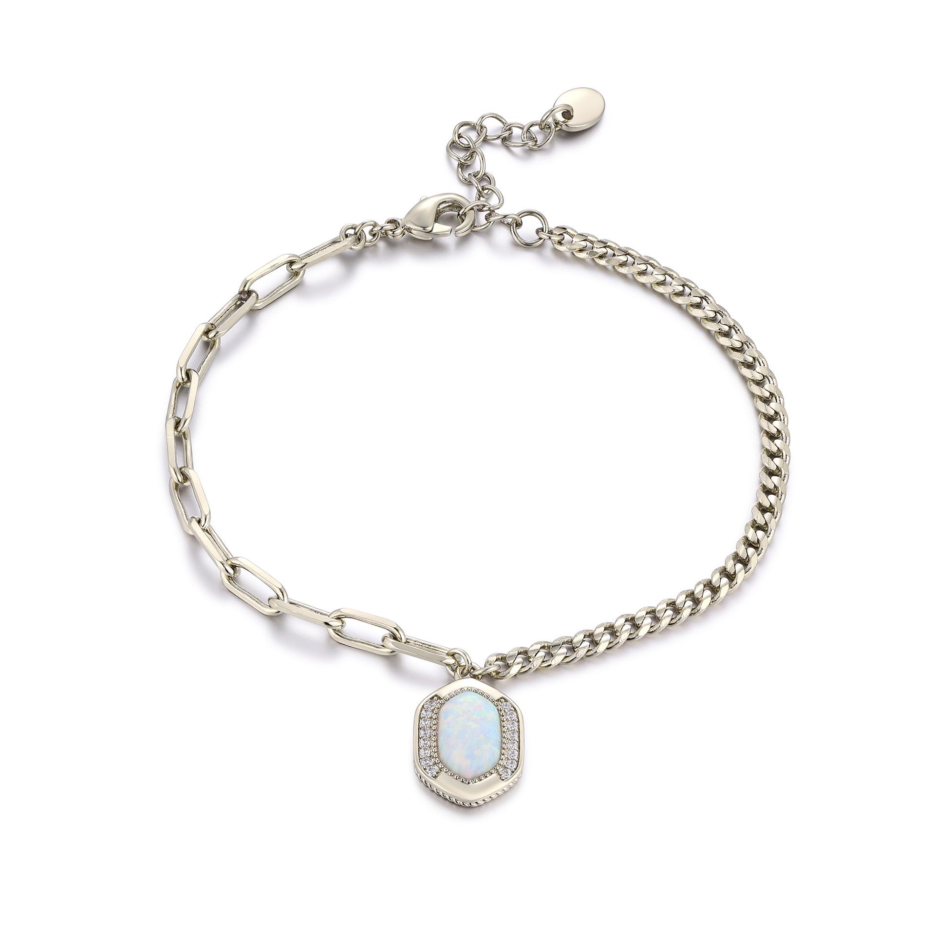 

Элегантный браслет-цепочка из меди с белым опалом: Высококлассные, универсальные украшения для женщин кофейный/золотой