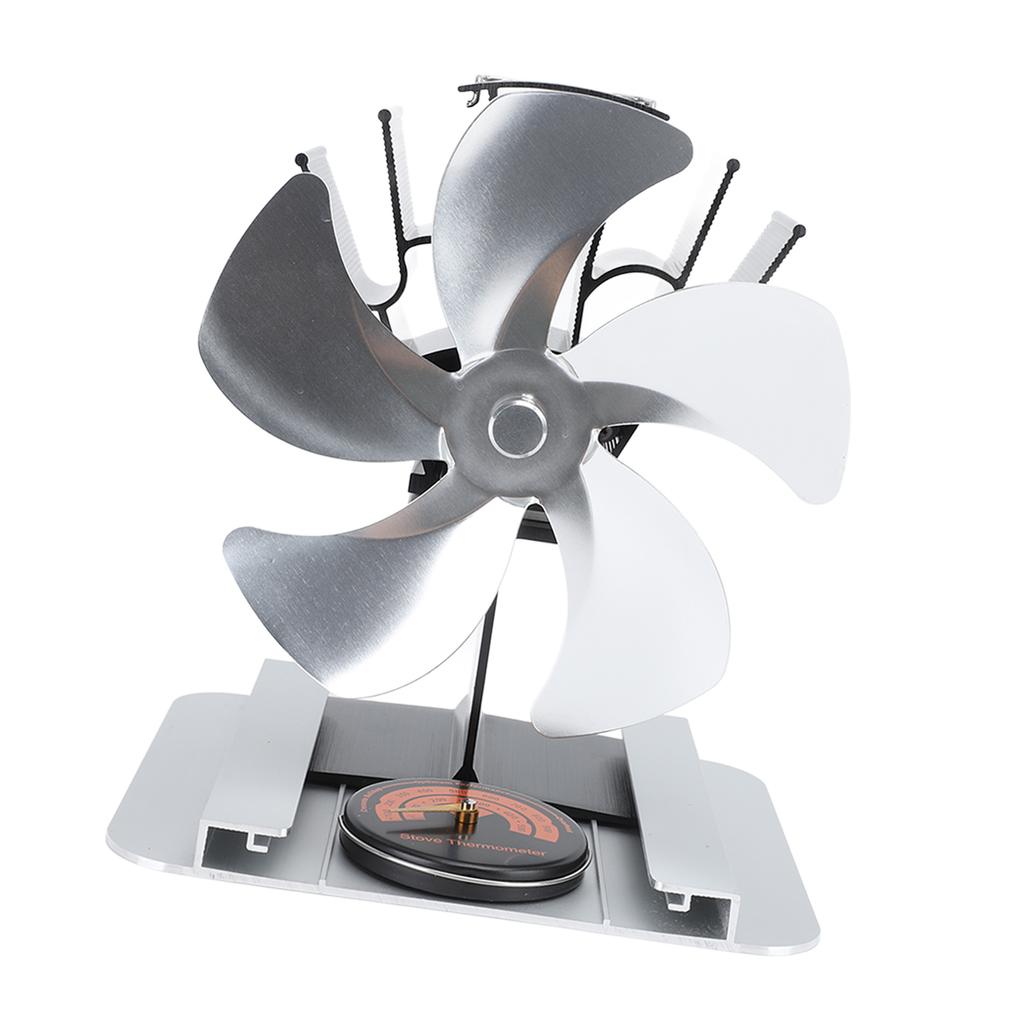 Heat Powered Stove Fan 5 Blade Aluminum Alloy Vertical Thermal Powered Fireplace Fan with