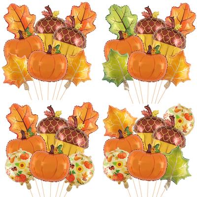 Ensemble de ballons de fête sur le thème de la récolte de Thanksgiving Feuille d'érable Pommes de pin Citrouille Ballon en film d'aluminium Ornement de scène