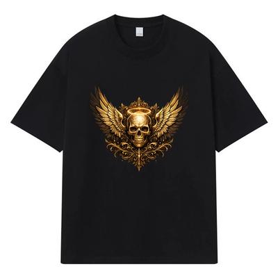 2026 Skull With Wings And Halo Printed Graphic Y2k Harajuku Streetwear 100% Cotton T Shirt Casual Oversized Summer Men T-shirt