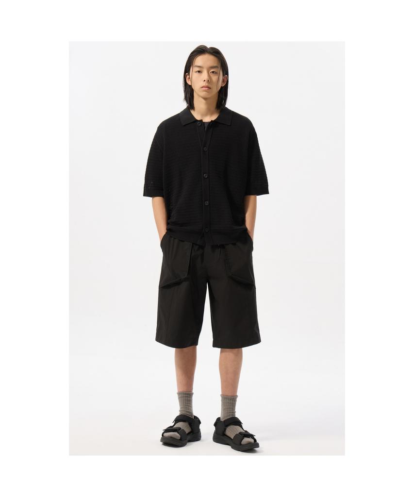 Customellow Black Mesh Half Sleeve Cardigan_Cwwam25312Bkx