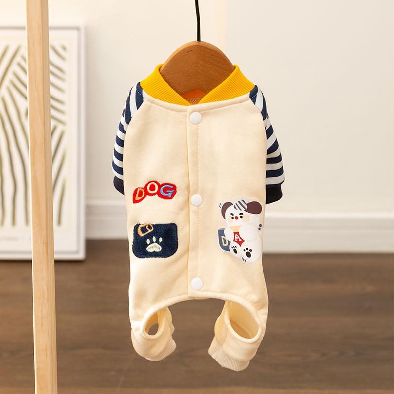 Soft Warm Pet Pajamas Dogs Cats Four-Legged Sleepwear Lightweight Striped Bear Home Comfort Wear