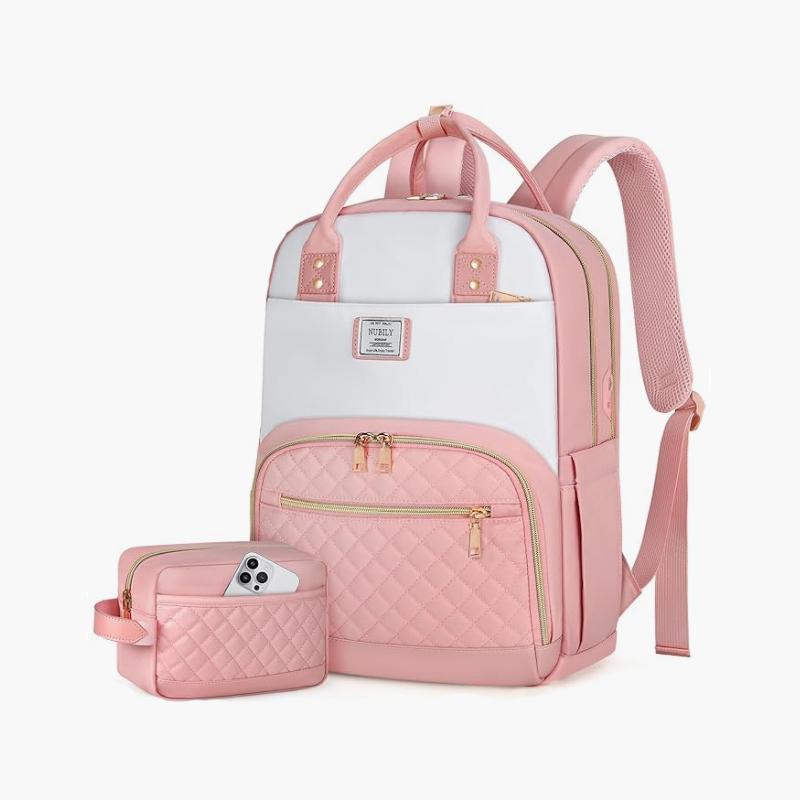 

2 шт. Женский дорожный рюкзак для работы Водонепроницаемые бизнес-рюкзаки Для улицы Колледж Ручная кладь Повседневная сумка с маленькой сумкой розовый