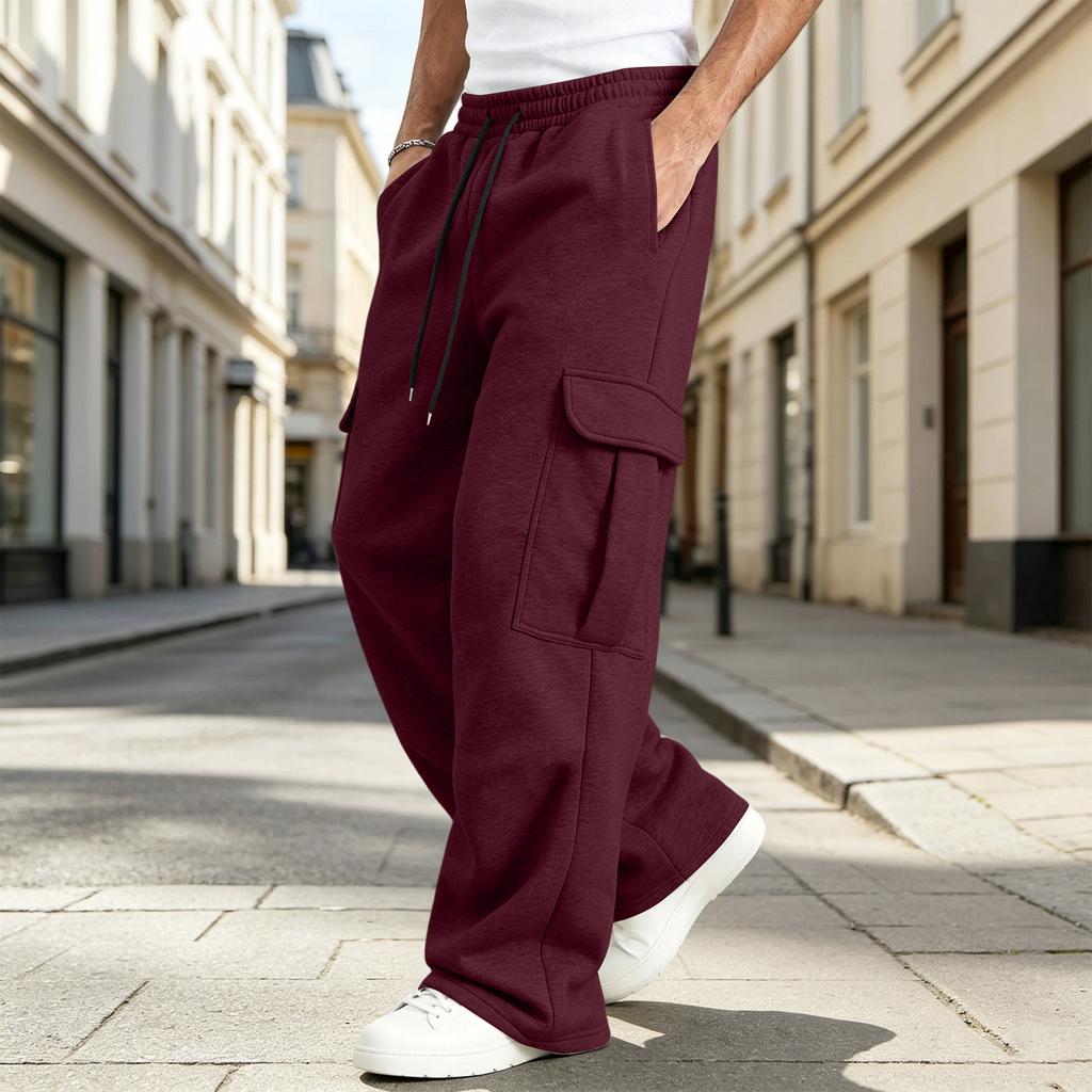 Pantaloni da Jogging Cargo da Uomo Vestibilità Larga Gamba Dritta con Elastico in Vita, Pantaloni Sportivi Casual