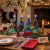 Mini Light Up Tabletop Christmas Tree Set with Snow Flocked Pine Gift Box Base Warm White Color Changing LED Small Holiday Decoration for Home Off