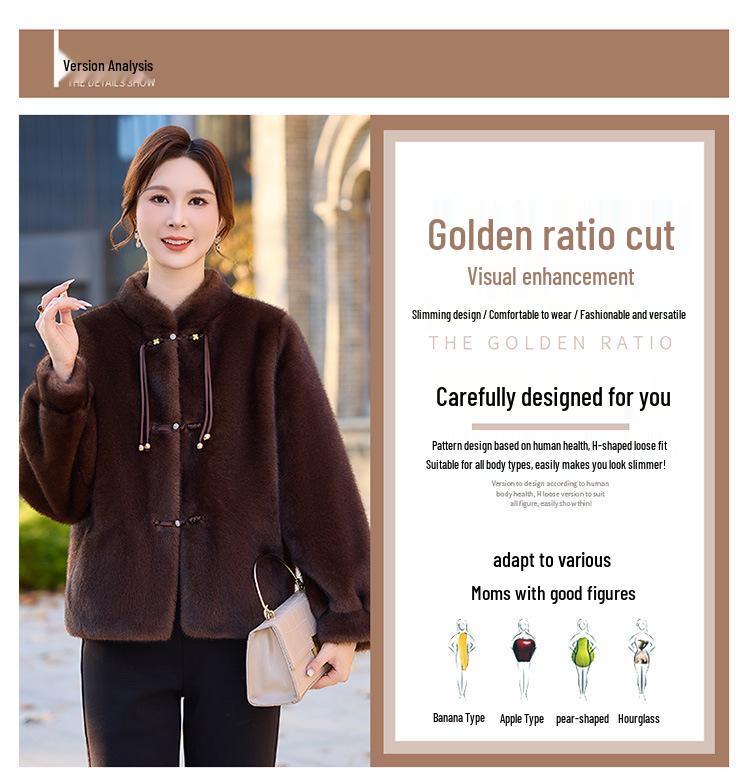 Mother's Mid-Length Faux Mink Fur Coat for Autumn and Winter Weddings