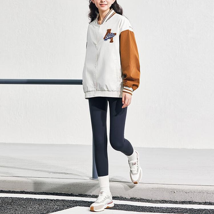 Anta Lifestyle Series Letter Splicing Single-Breasted Long Sleeve Baseball Jacket Women Jackets Stone-White 162338608-1