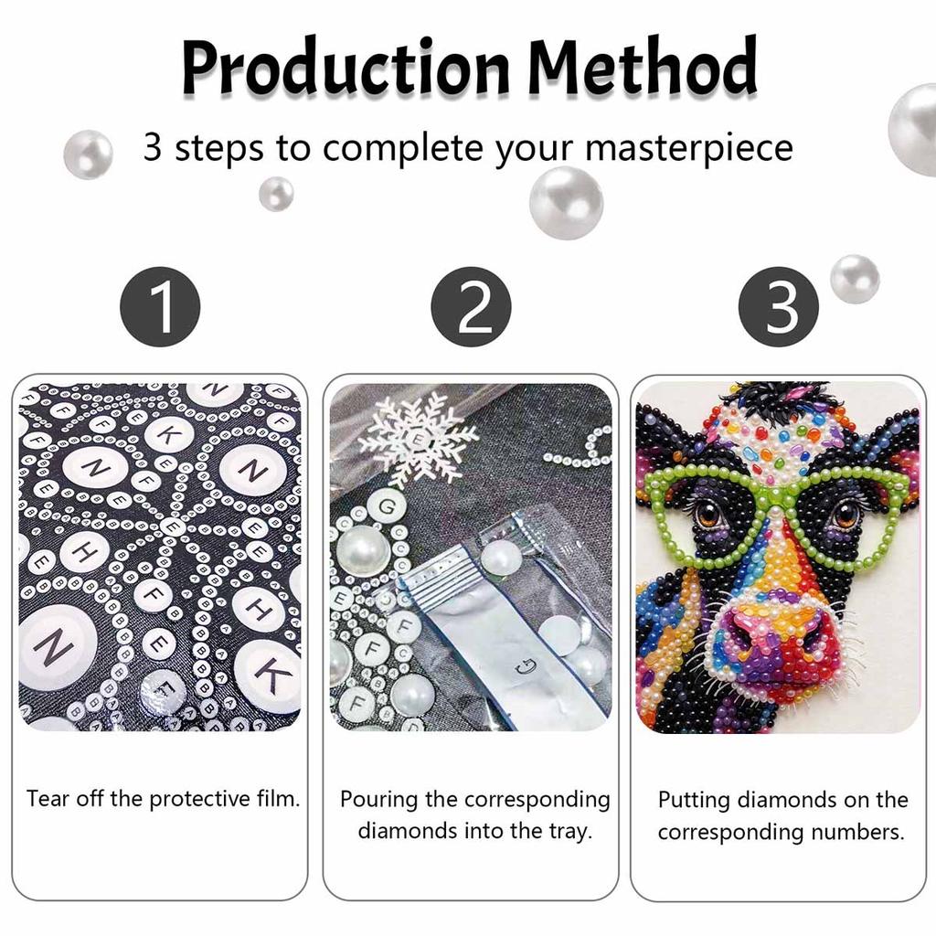 Colorful Cow with Glasses Pearl Painting Kit with Frame Sparkling Bead Canvas Creative Leisure Craft for Wall Decor and Home Gift