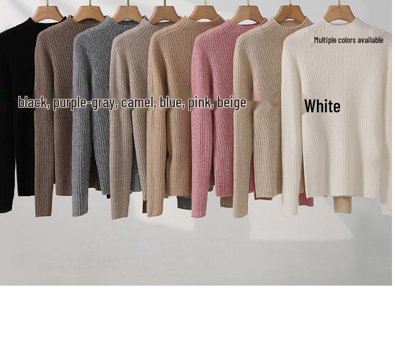 2025 Cashmere Semi-High Neck Black Sweater: Solid Color Knitted Base Layer