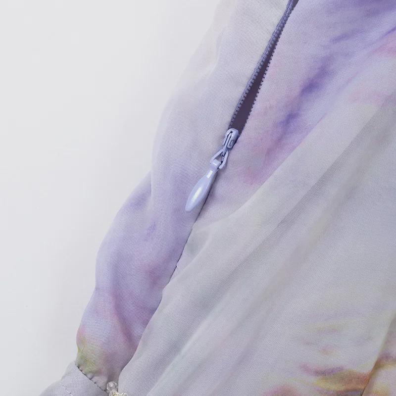 Plus Size Women's Purple Blue Chiffon Tea-Length Dress - Slimming & Flattering, Autumn 2023 Collection