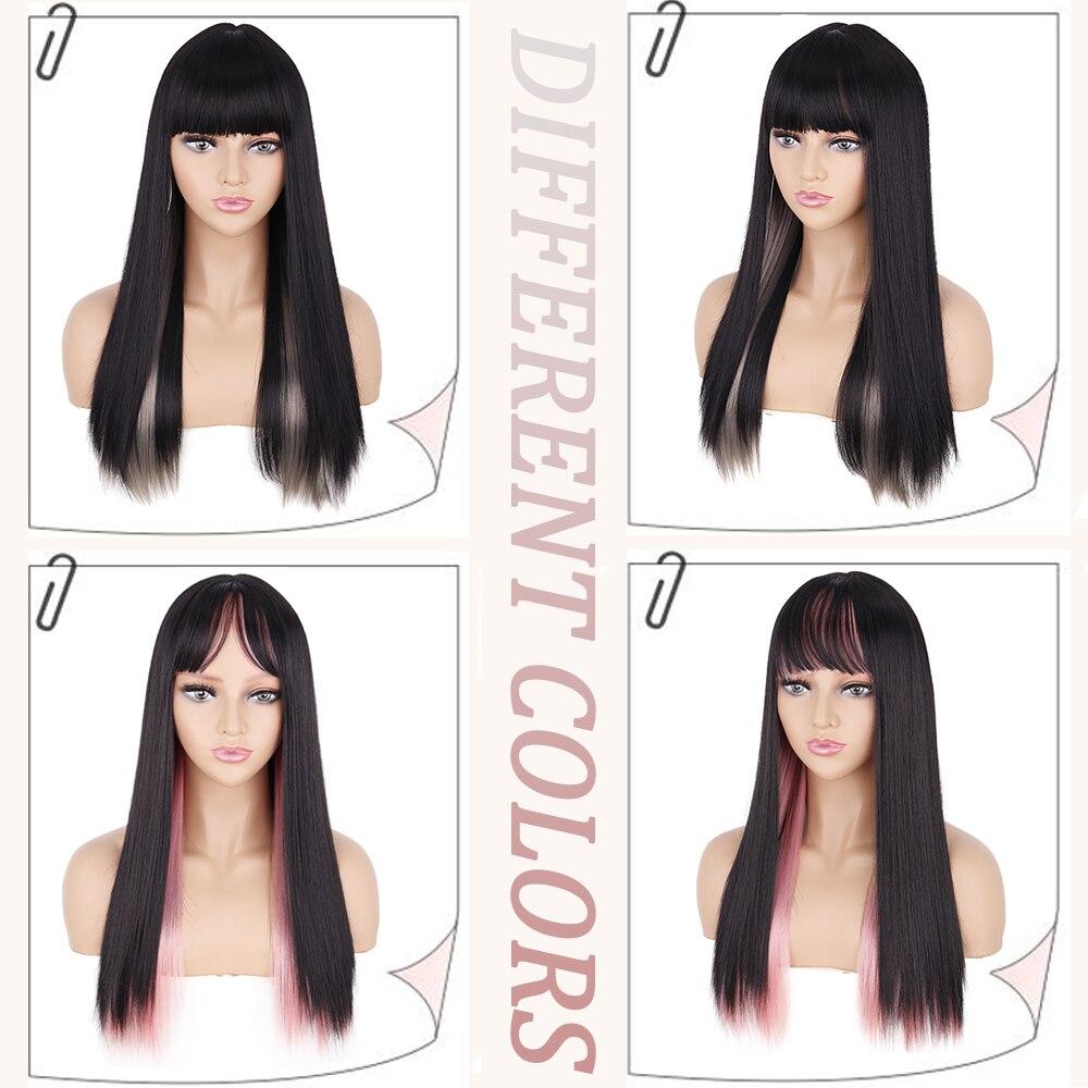 MISS WIG Synthetic Long Straight Mixed Color Wigs For Women With Bangs Lolita Cosplay Daily Party Heat Resistant Fibre Wig