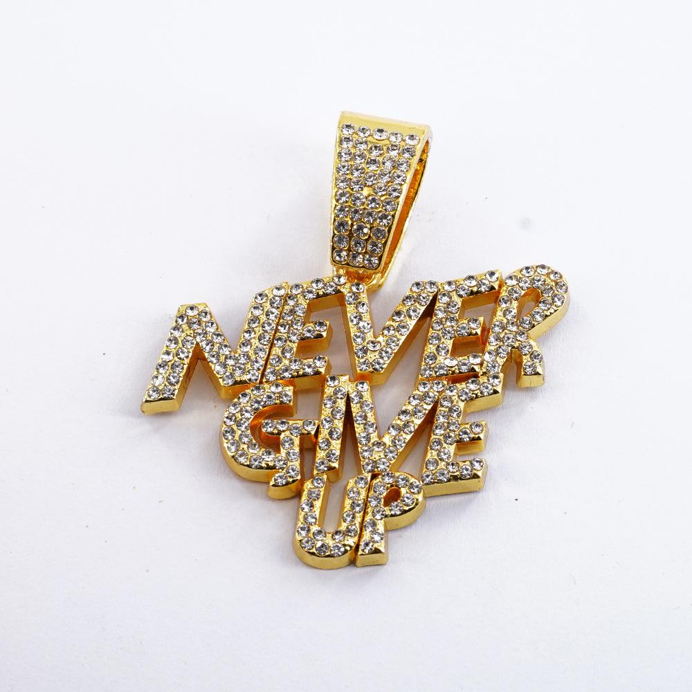 Hip Hop Hiphop Necklace Alloy Full Diamond Nevergiveup Letter Pendant Men S Cuban Chain
