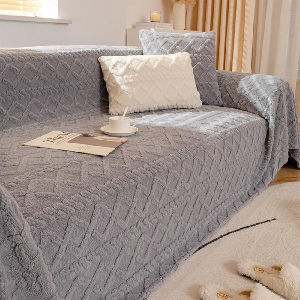 Faux Cashmere Sofa Blanket Cover Nordic Style Knit Plaid Throw Tassels Bedspread Golden Blanket for Spring Two-seat Sofa