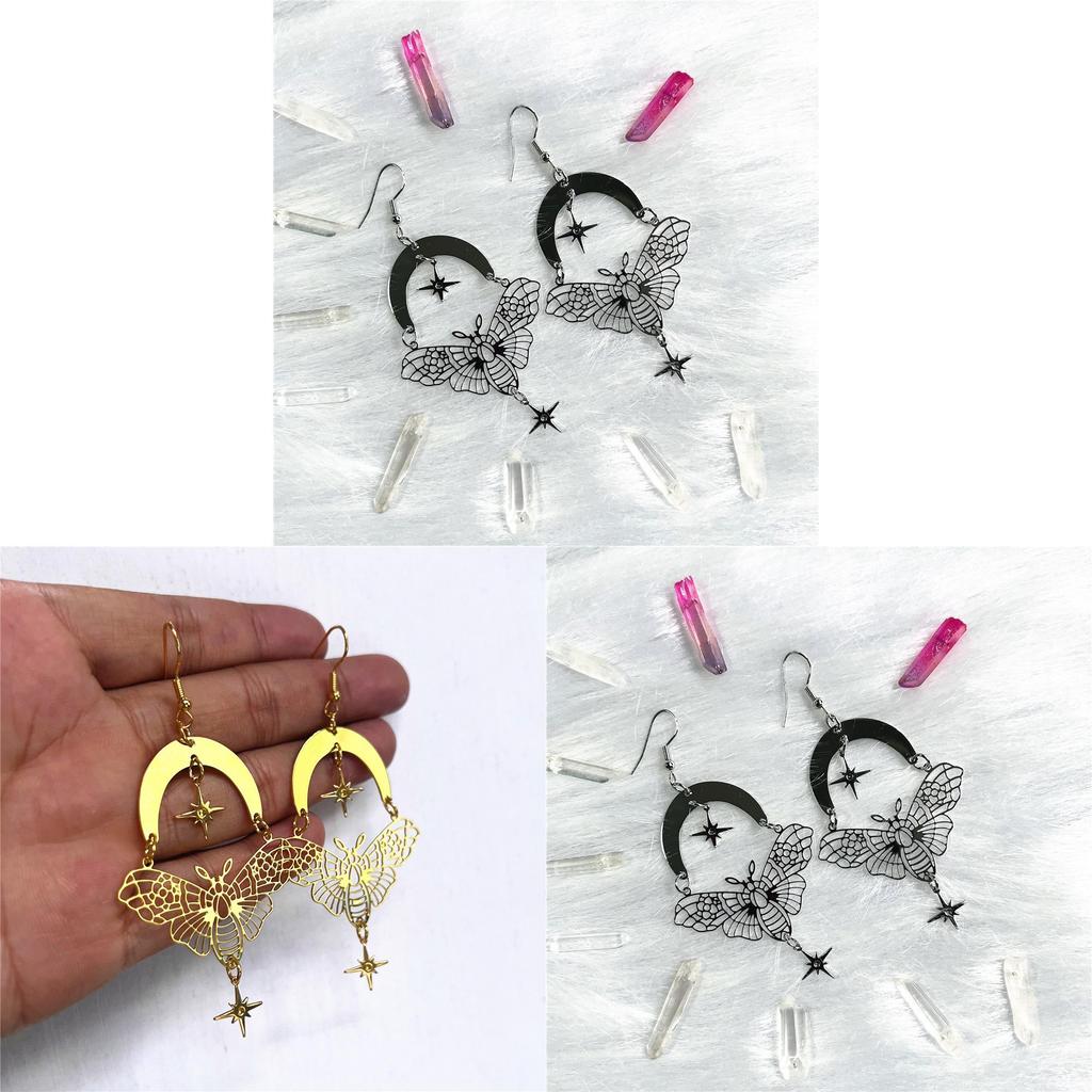 Copper Hollow Flying Moth Earrings With Electroplated Finish For Womens Fashion Gift
