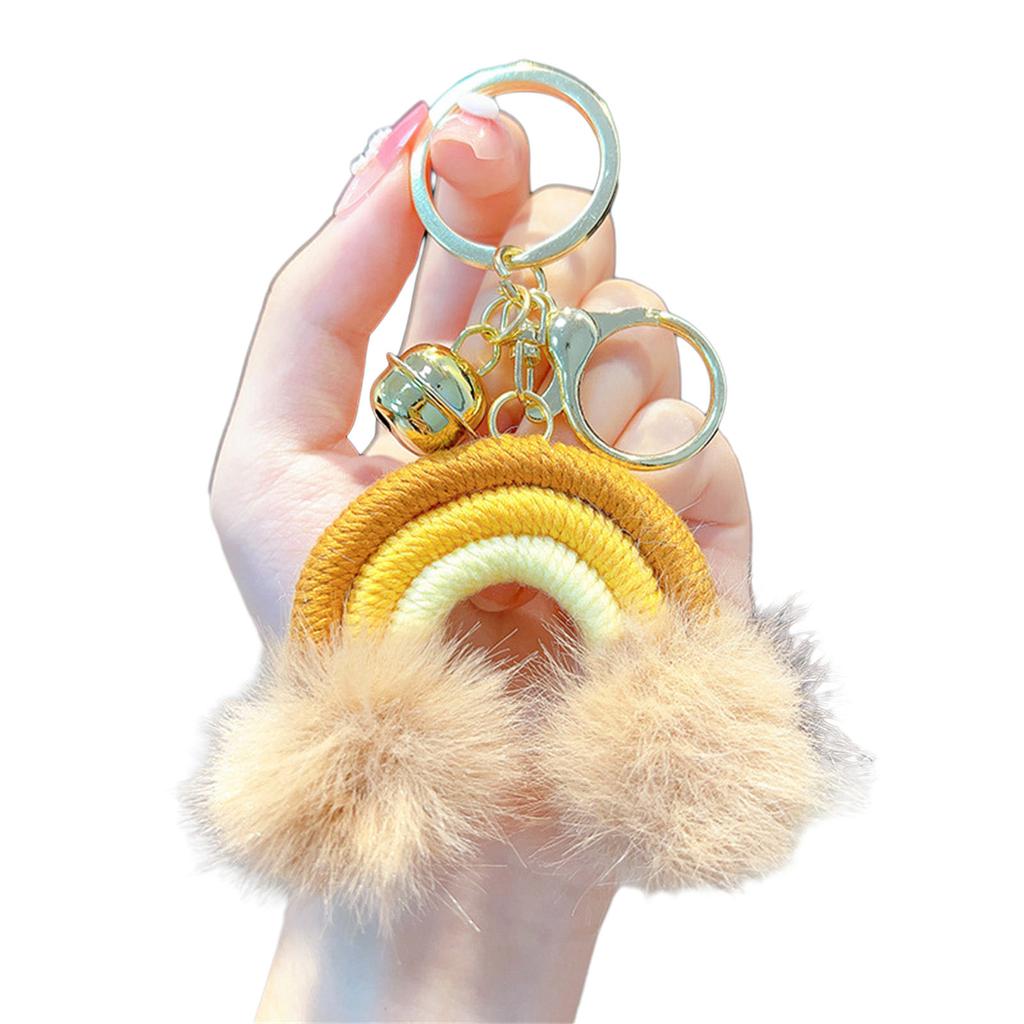 Rainbow Cloud Hairball Keychain Schoolbag Backpack Bag Charm Woven Plush Pendant Keychain Decoration Gifts for Friends