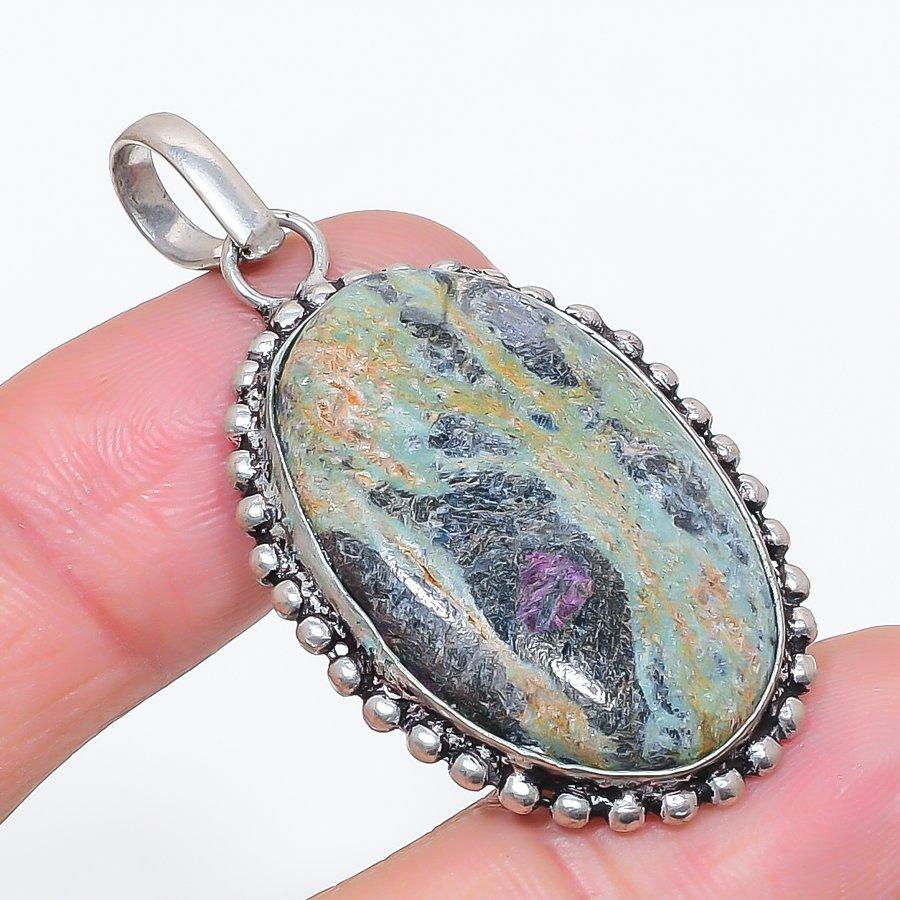 

Natural Ruby Fuchsite Gemstone 925 Sterling Silver Jewelry Pendant 2.05 N6M22