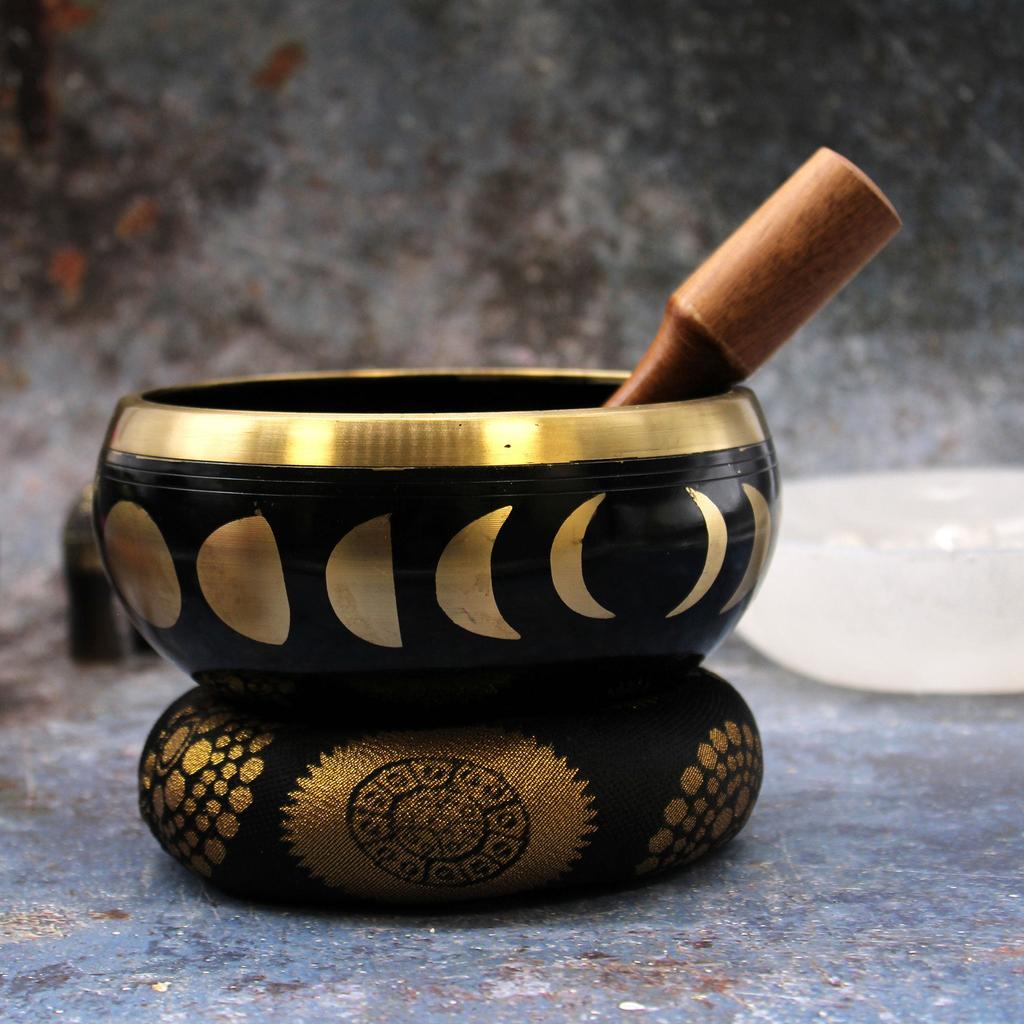 Singing Bowl Set Moon Phase Black 14cm