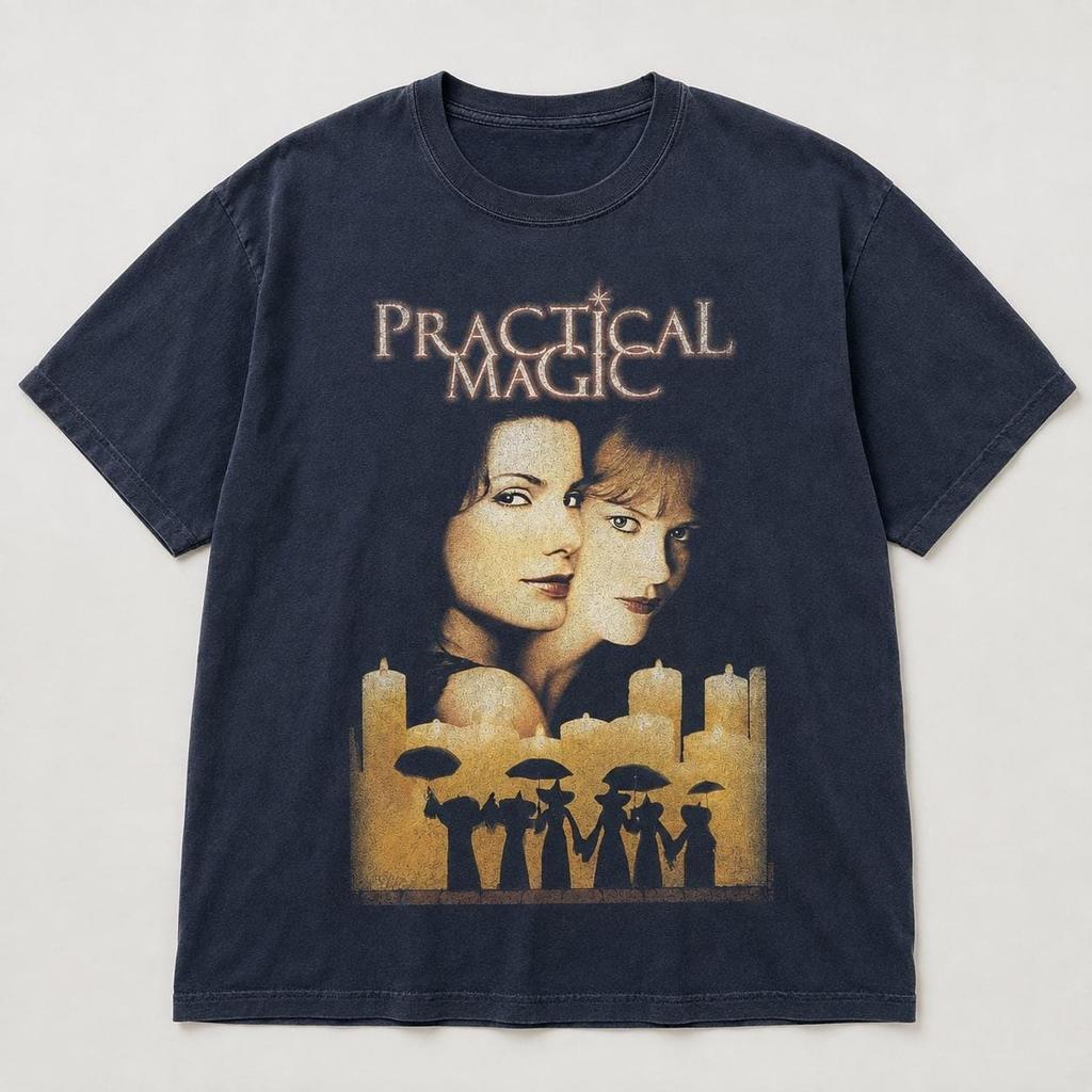 T-shirt "Practical Magic 1998," Vintage T-shirt with witch motif, Halloween T-shirt "Midnight Margaritas," T-shirt with graph