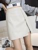 2025 Autumn/Winter Black High-Waisted PU Leather Bodycon Skirt – Women's Slimming A-Line Midi Skirt