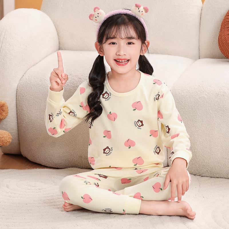 Pure Cotton Flannel Autumn/Winter Girls' Round Neck Underwear Set