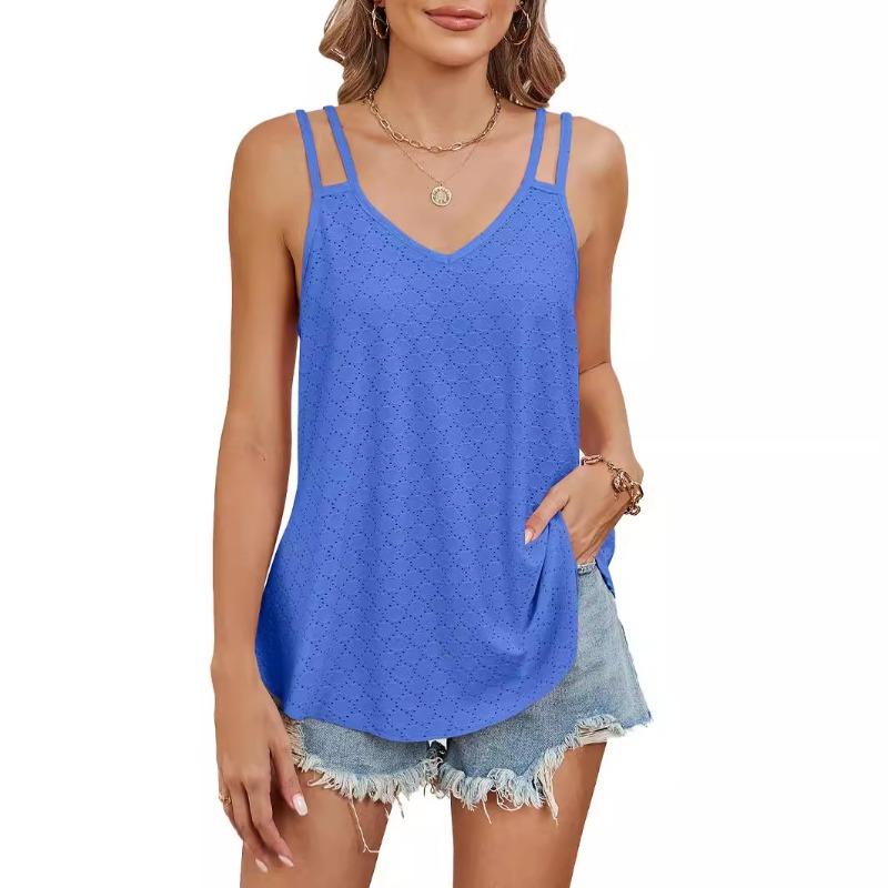 Women's Summer V-neck Circle Solid Color Casual Halter Top
