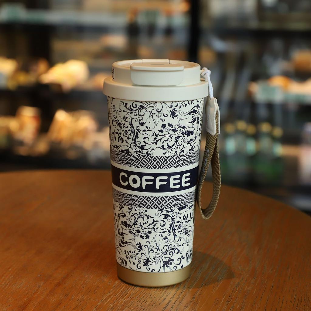 500ML Kelímek se dvěma brčky Módní konvalinka Přenosný kelímek na kávu Nerezová vakuová termoska Dárková láhev na vodu