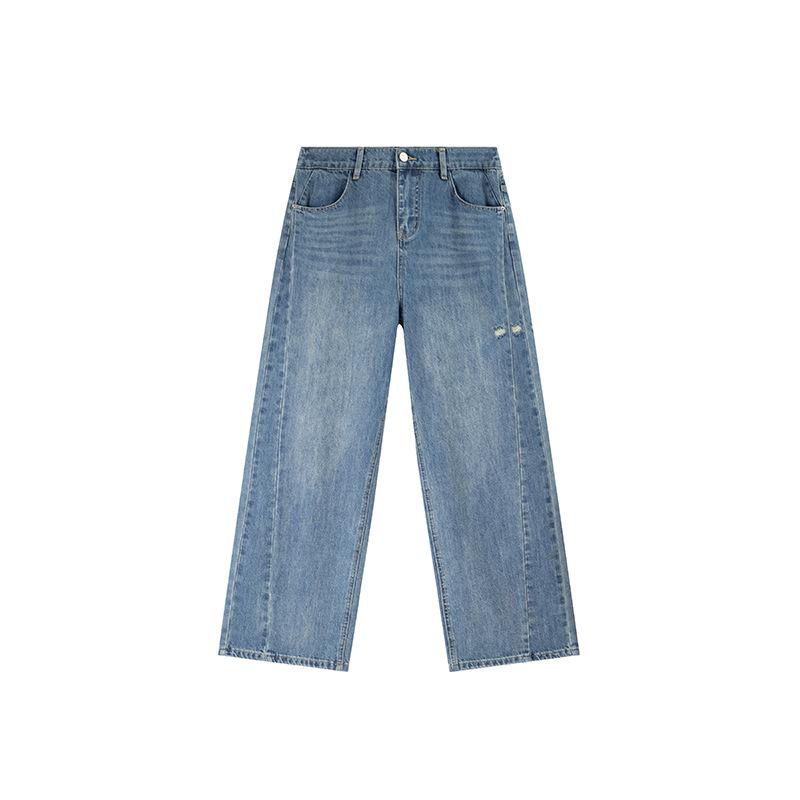 

Shuangtian 2026 Spring Plus Size Women s Casual Ripped Straight-Leg Jeans YC379 - Comfortable and Trendy 2XL синий