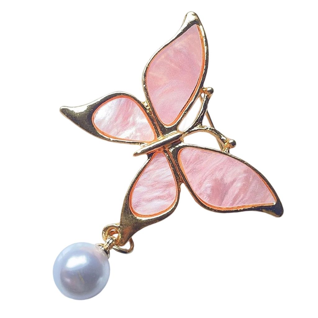 Butterfly Shaped Brooch With Delicate Pearls Accent Modern Waterdrop Aesthetic Alloy Materials Trendy Accessory