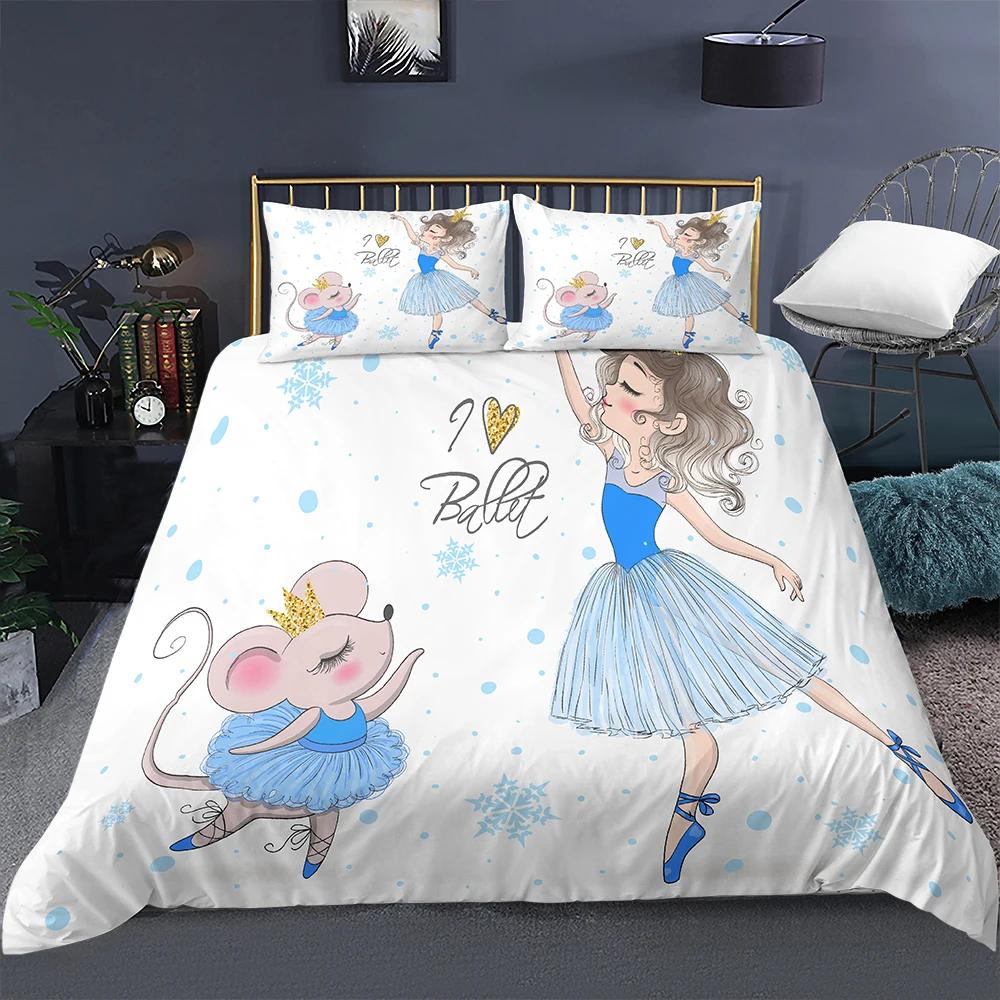 Carino Set Biancheria da Letto Principessa Ballerina Bambine Bambini 3 Pezzi Copripiumino Rosa Regalo di Compleanno per Bambine Decorazione Camera da Letto Misura Queen
