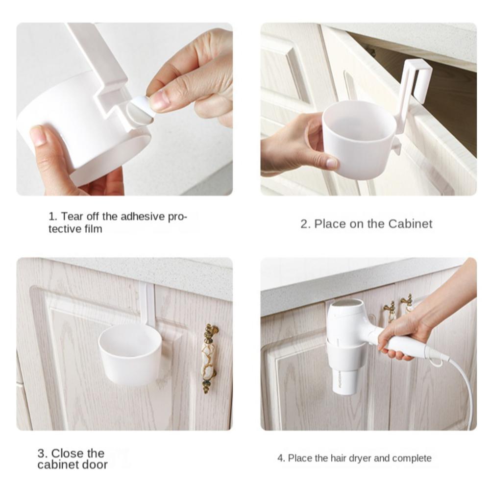 Self-adhesive Hair Dryer Holder Rack Moisture-proof Punch Free Wall Duct Storage Rack Wall Hanging Storage Rack