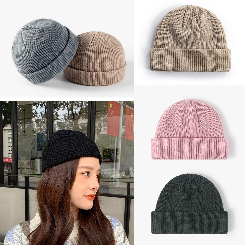 Brimless Knitted Cap Solid Color Bonnet Beanies Hip-Hop Vintage Dome Hat  Outdoor