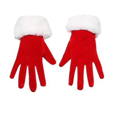 Rukavice Santa Clause Vánoční červené rukavice s bílými chlupatými manžetami Zimní teplé rukavice s plnými prsty pro vánoční večírek Kostýmní doplňky