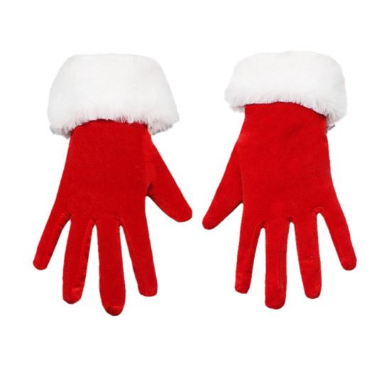 Santa Claus Gloves Christmas Red Gloves with White Fuzzy Cuffs Winter Warm Full Finger Gloves for Xmas Party Costume Accessories