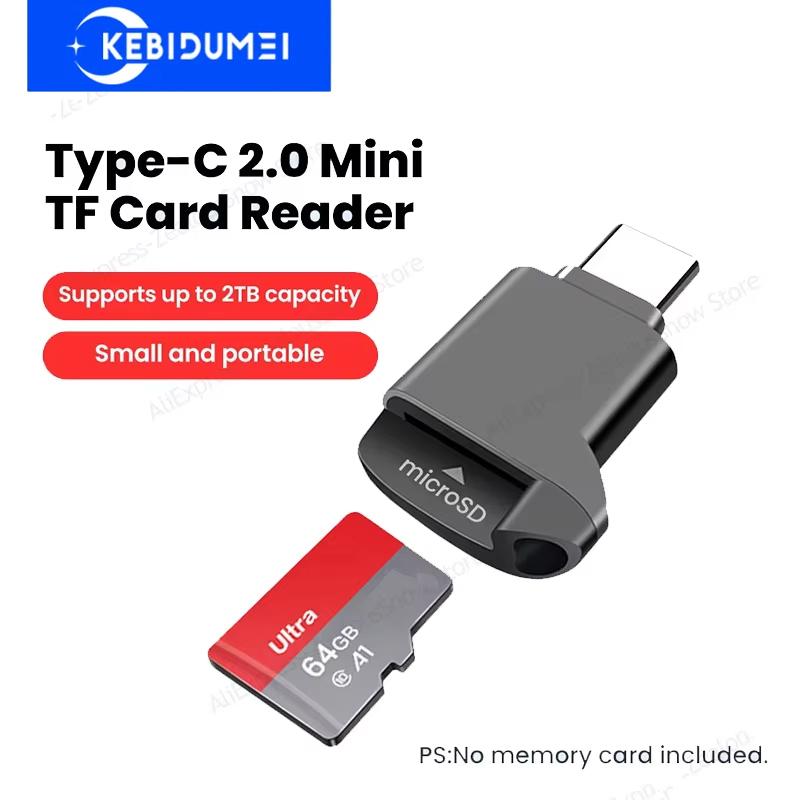 Mini Type C 2.0 TF Card Reader External Storage Black Stretch Design for iPhone USB-C 2.0 Memory Stick TF Card Reader