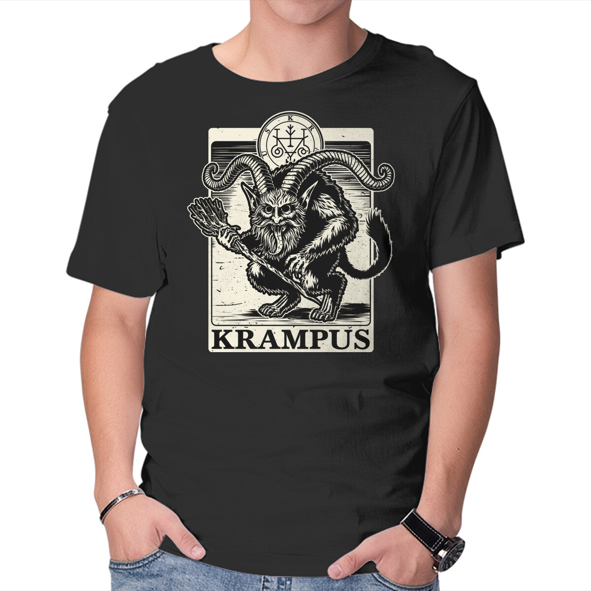 Unisex Crew Neck T-Shirt Goetia Krampus Christmas Graphic Short Sleeve Casual Tee XXXL