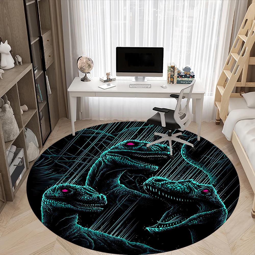 1pc Jurassic Dinosaurs Office Round Area Rug, Indoor Mat Suitable For Office,Bedroom Living Room Home Decor, Room Deco A0926105