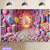 2D Door Banner Candy Land Paradise Polyester Background Cloth Cakes Soft Color Balls - Indoor Outdoor Decor for Birthday Parties