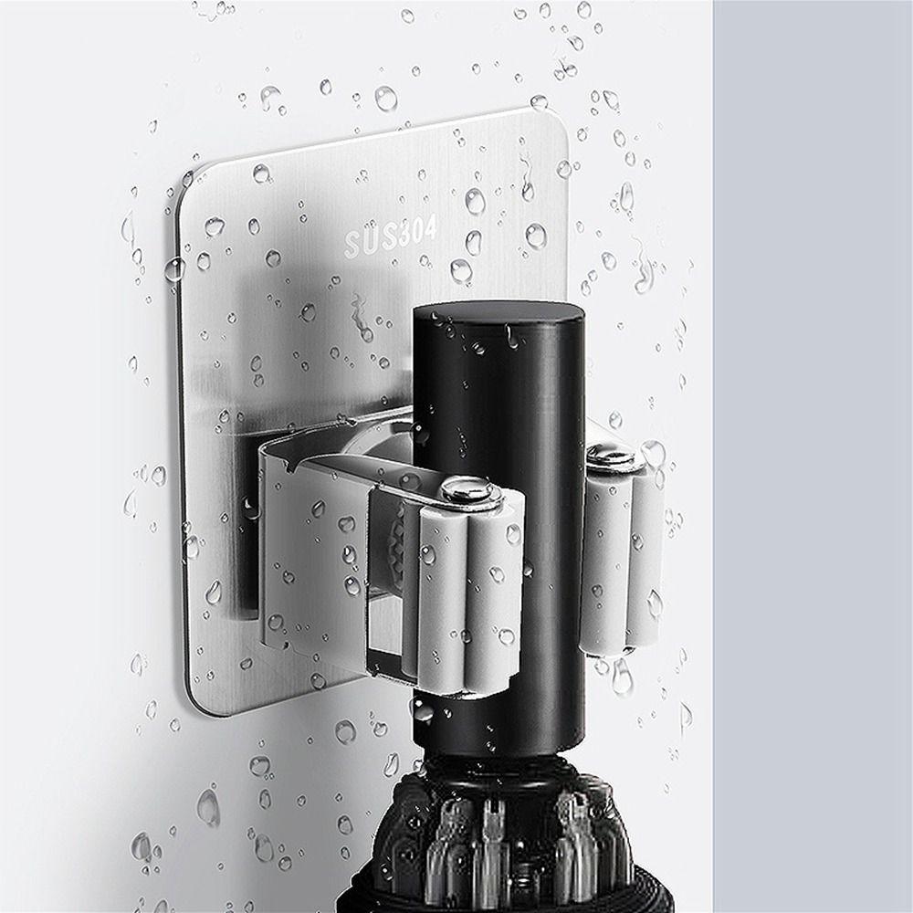 Silver/Black Stainless Steel Mop Holder Waterproof Mop Organizer Clip Mop Hook Mop Rack  Kitchen