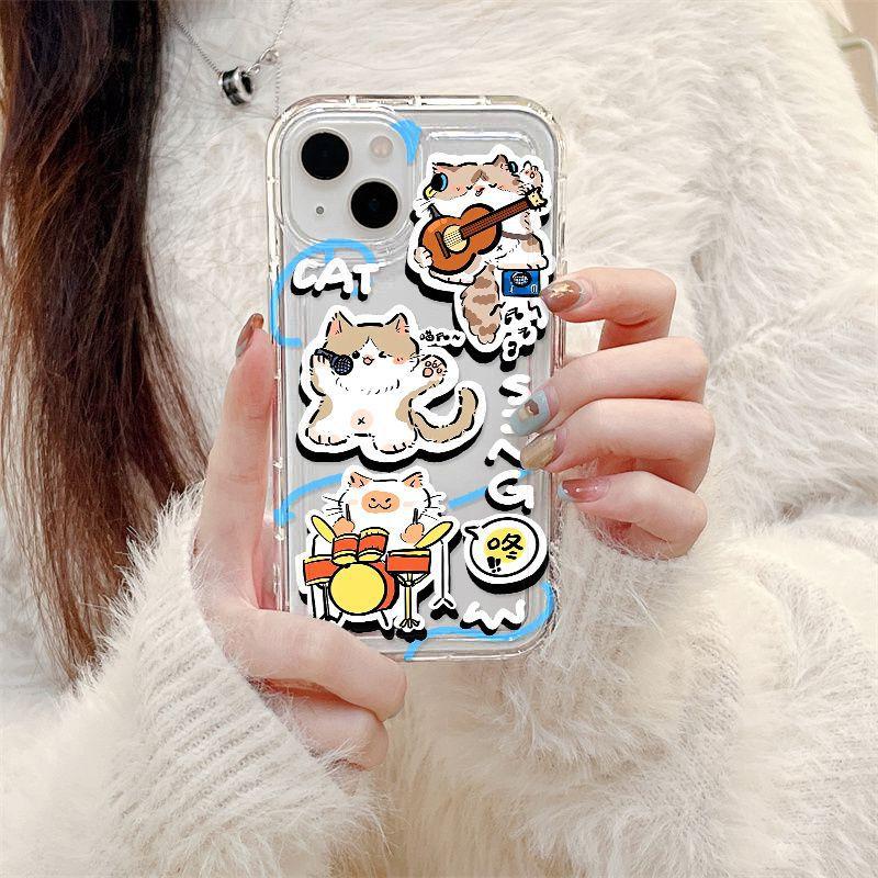 Rock music cat applies to iPhone17ProMax airbag mobile phone case 14Pro Apple 12/16 couple model