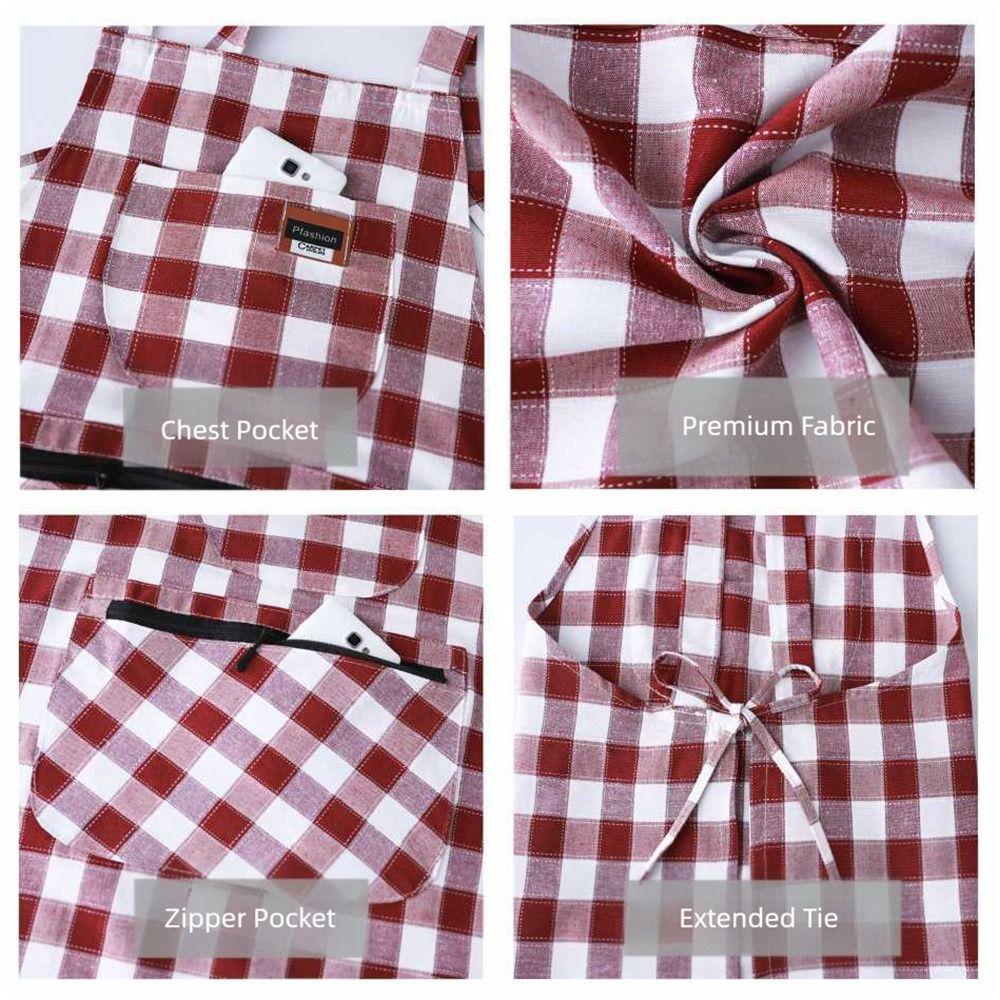 Anti Dirty Kitchen Aprons Checkered Print Cooking Aprons Chef Work Apron  Household Cleaning