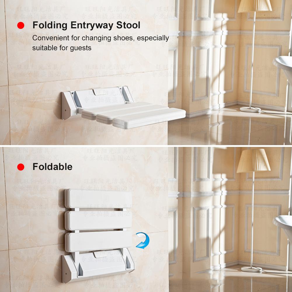 Wall Mounted Foldable Bath Stool 220 Lbs Bearing Weight Non Slip Folding Shower Seat Entryway Stool Bench for Elderly Pregnant Women and Patients