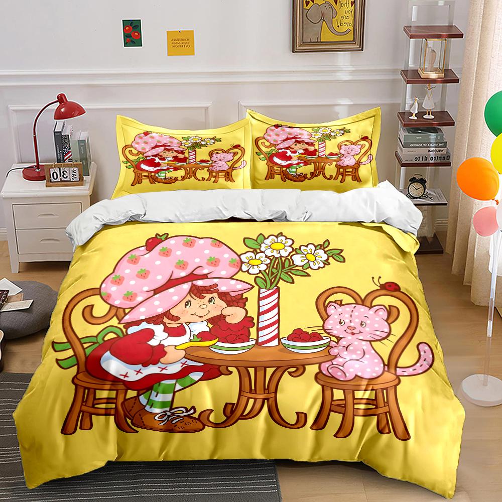 Mehrere Größen Emily E-Erdbeer-Print Weiche Bettbezug Kissenbezug Bettwäsche-Set Kinder Erwachsene Bequemes Bett-Set Einzelbett King Für Geschenke
