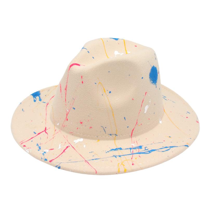 2022 New Paint Graffiti Artist Top Hat Foreign Trade Cross-Border Felt Hat Fashion Jazz Hat Fedorahat