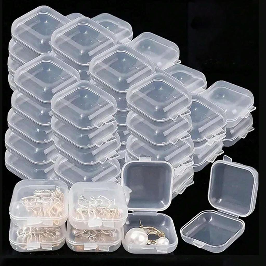 קופסת אחסון מרובעת מיני פלסטיק שקוף מכסה מתקפל קופסה קטנה לכדורים תכשיטים עגילים אבק אריזות אחסון קופסאות
