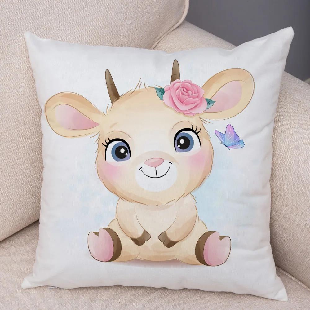 45x45cm Cute Giraffe Lion Cow Pillowcase Decorative Cartoon Animal Print Cushion Cover Children's Room Sofa Home