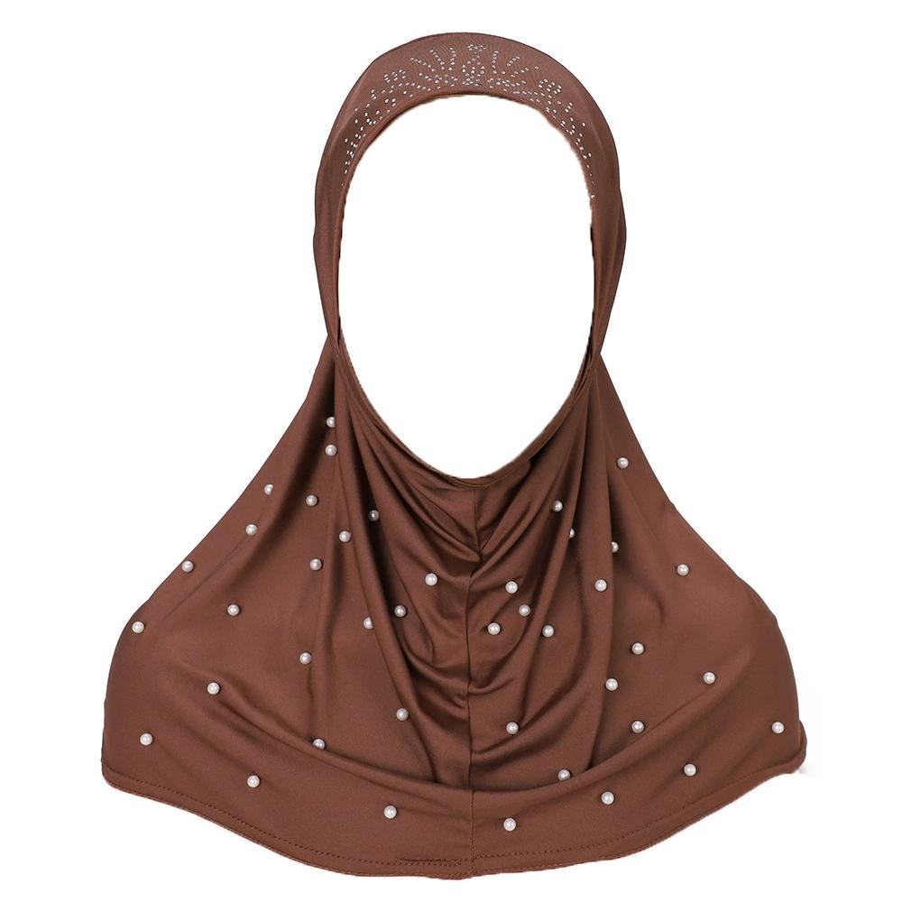 Women Pearl Decorated Hijab Scarf Shimmer Edge Shawl Women Soft Premium Jersey Hijab Turban Islam Solid Color Headscarf