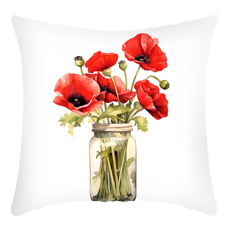 Fashionable Spring Flower Spring Elements Pillow Cover Linen Flower Cushion Pillow Cover